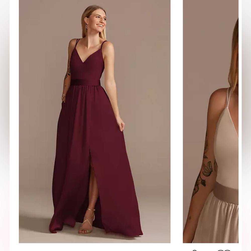 David’s Bridal Double spaghetti strap charmeuse bridesmaid dress
